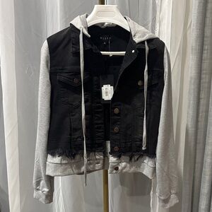 NEW Risen Black and Gray Denim Jacket with Hoodie
